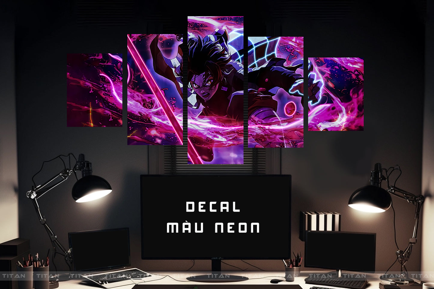 DECAL DÁN TƯỜNG GHÉP 5 ANIME KIMETSU NO YAIBA NEON DECAL0200