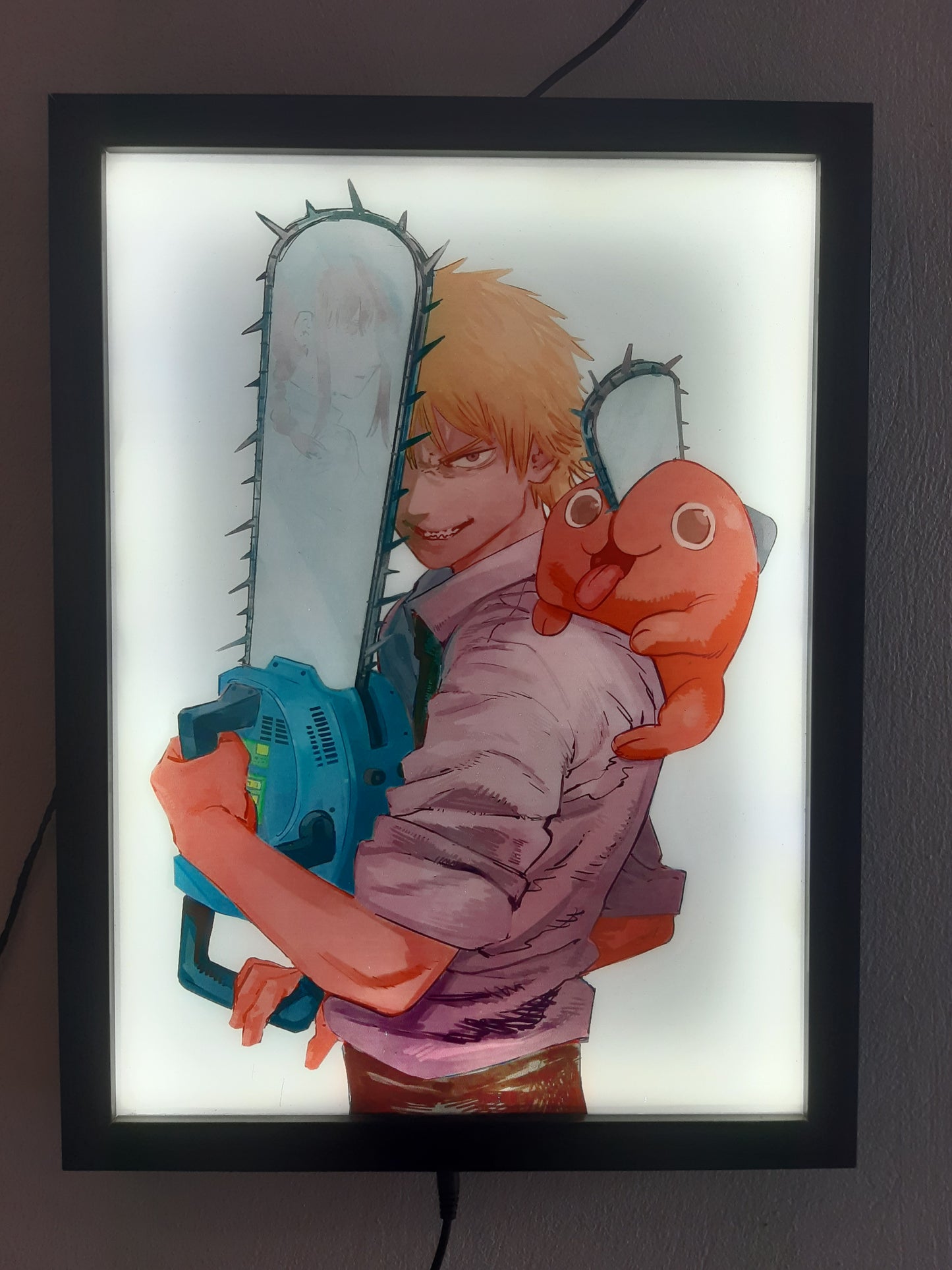 TRANH TRÁNG GƯƠNG LED TRẮNG CHAINSAW MAN 30X40CM