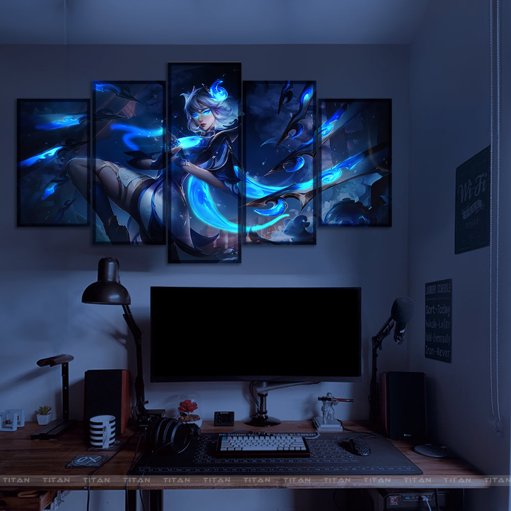 TRANH DECOR TREO TƯỜNG CANVAS LED ĐIỂM GHÉP 5 LEAGUE OF LEGENDS 5L.LOL0013
