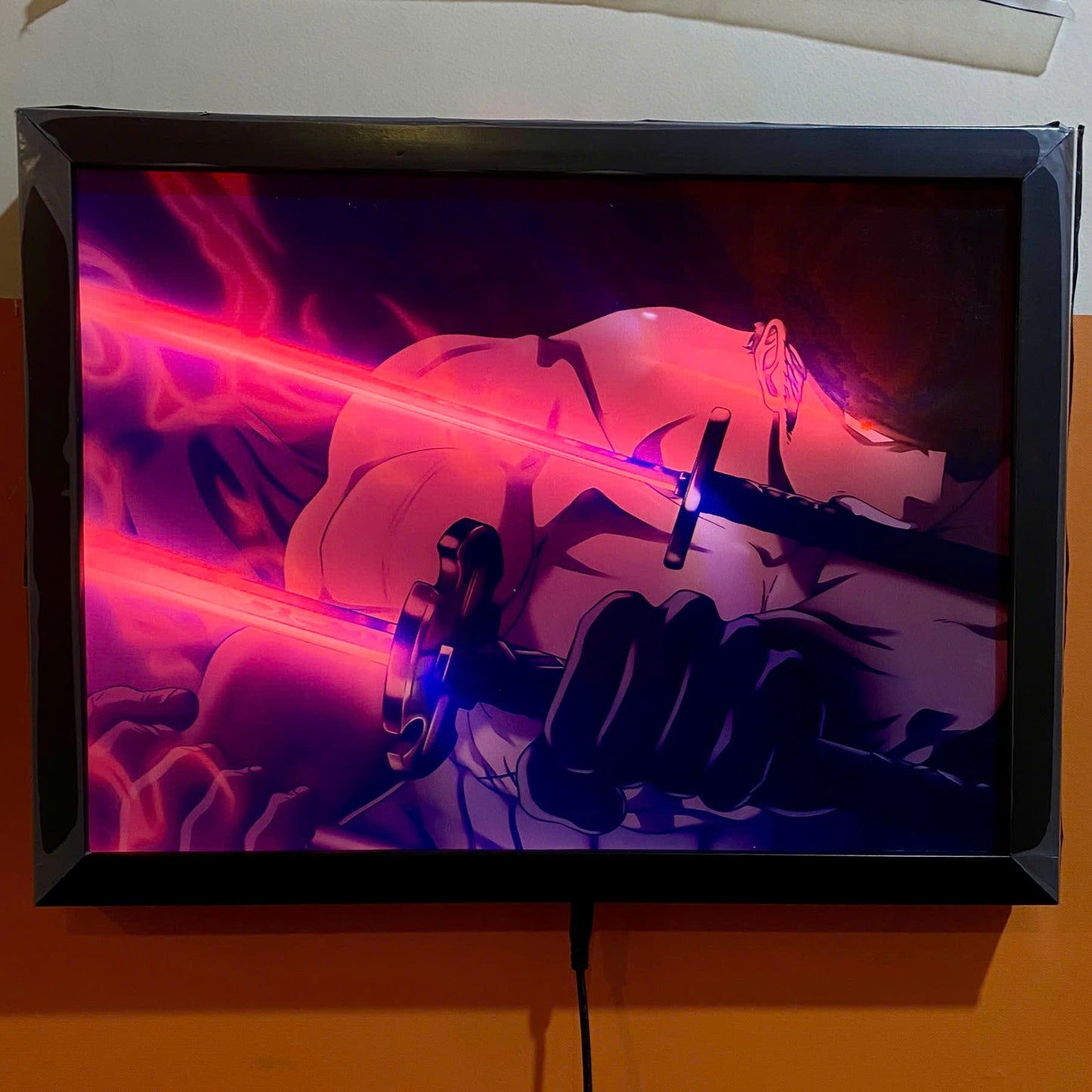 TRANH TRÁNG GƯƠNG LED ĐIỂM ANIME ONE PIECE ZORO 30X40CM