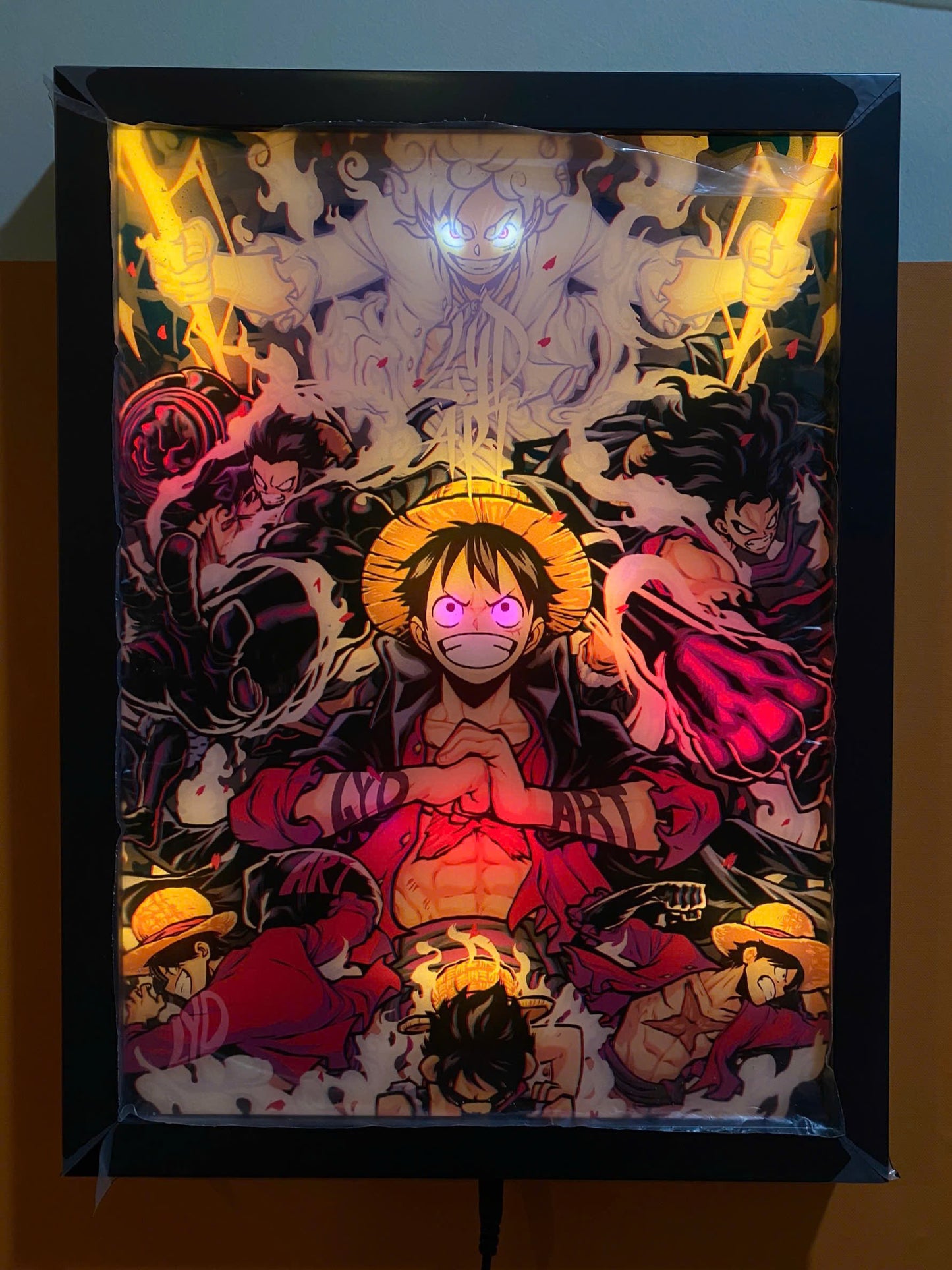 TRANH TRÁNG GƯƠNG LED ĐIỂM ANIME ONE PIECE LUFFY 30X40CM