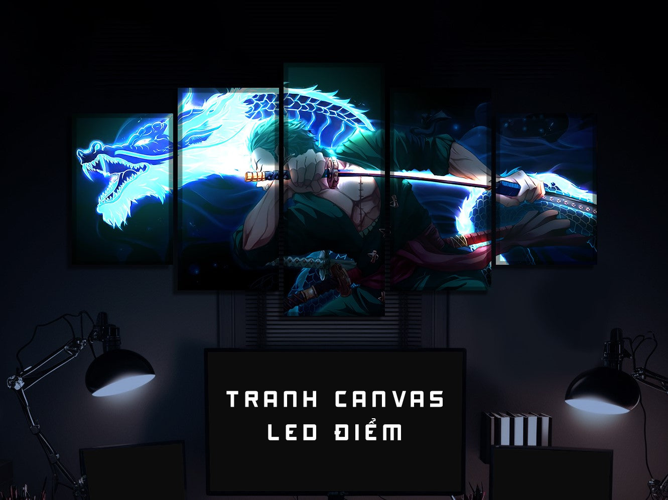 TRANH ANIME TREO TƯỜNG CANVAS LED ĐIỂM GHÉP 5 ONE PIECE 5L.OP0024