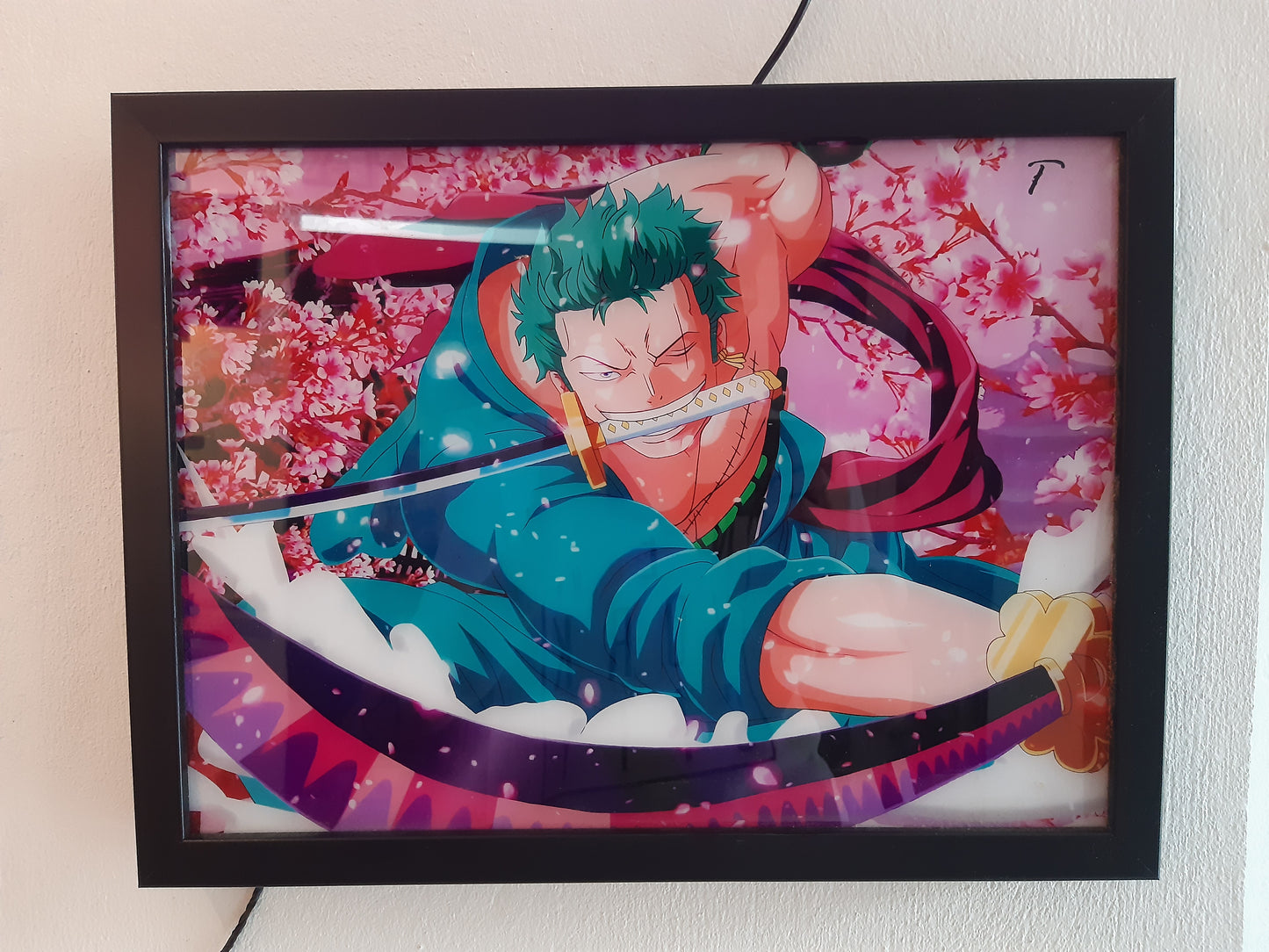 TRANH TRÁNG GƯƠNG LED ĐIỂM ONE PIECE ZORO 30X40CM