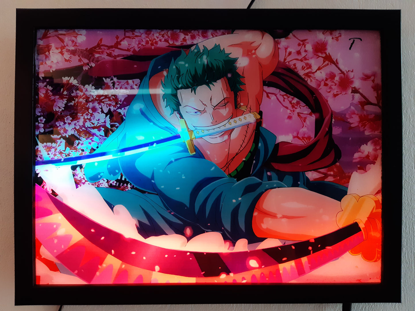 TRANH TRÁNG GƯƠNG LED ĐIỂM ONE PIECE ZORO 30X40CM