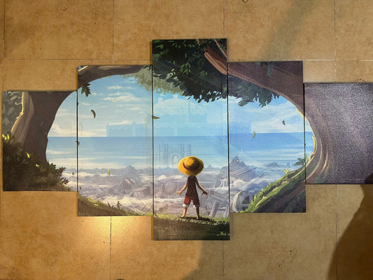 TRANH CANVAS TREO TƯỜNG GHÉP 5 ANIME ONE PIECE LUFFY NHỎ SIZE 2