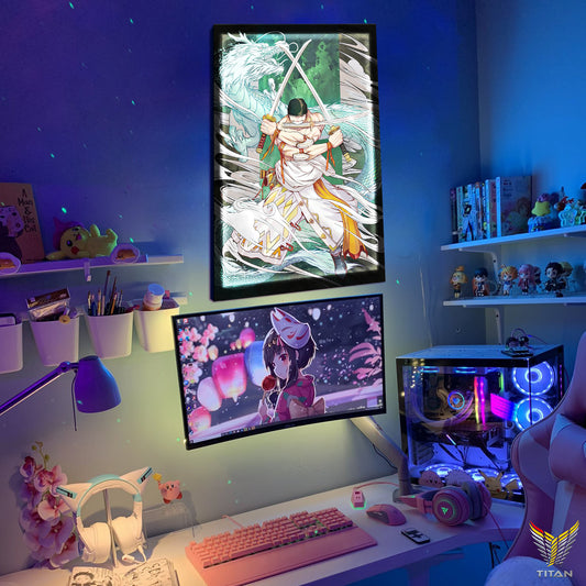 TRANH ANIME TREO TƯỜNG CANVAS LED TRẮNG ONE PIECE ZORO L.OP0027
