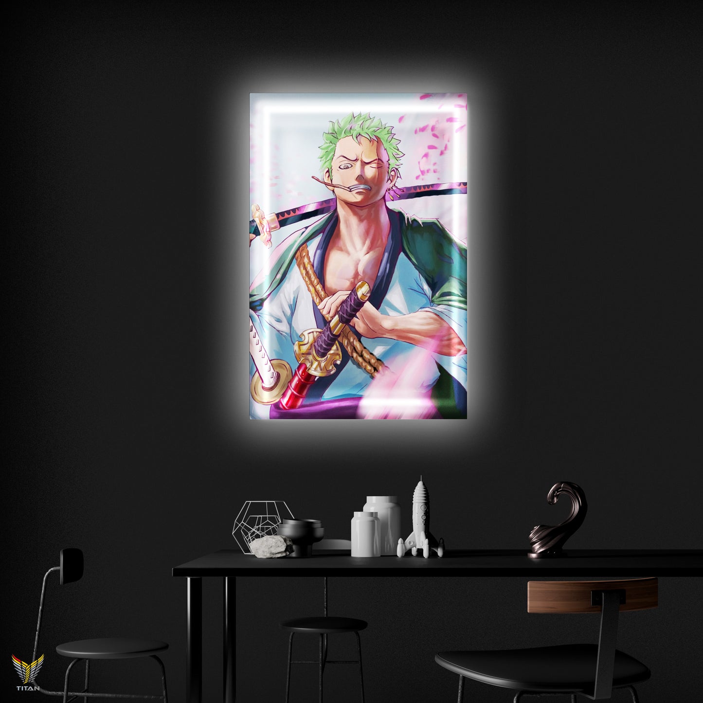 TRANH ANIME TREO TƯỜNG CANVAS LED TRẮNG ONE PIECE ZORO L.OP0038